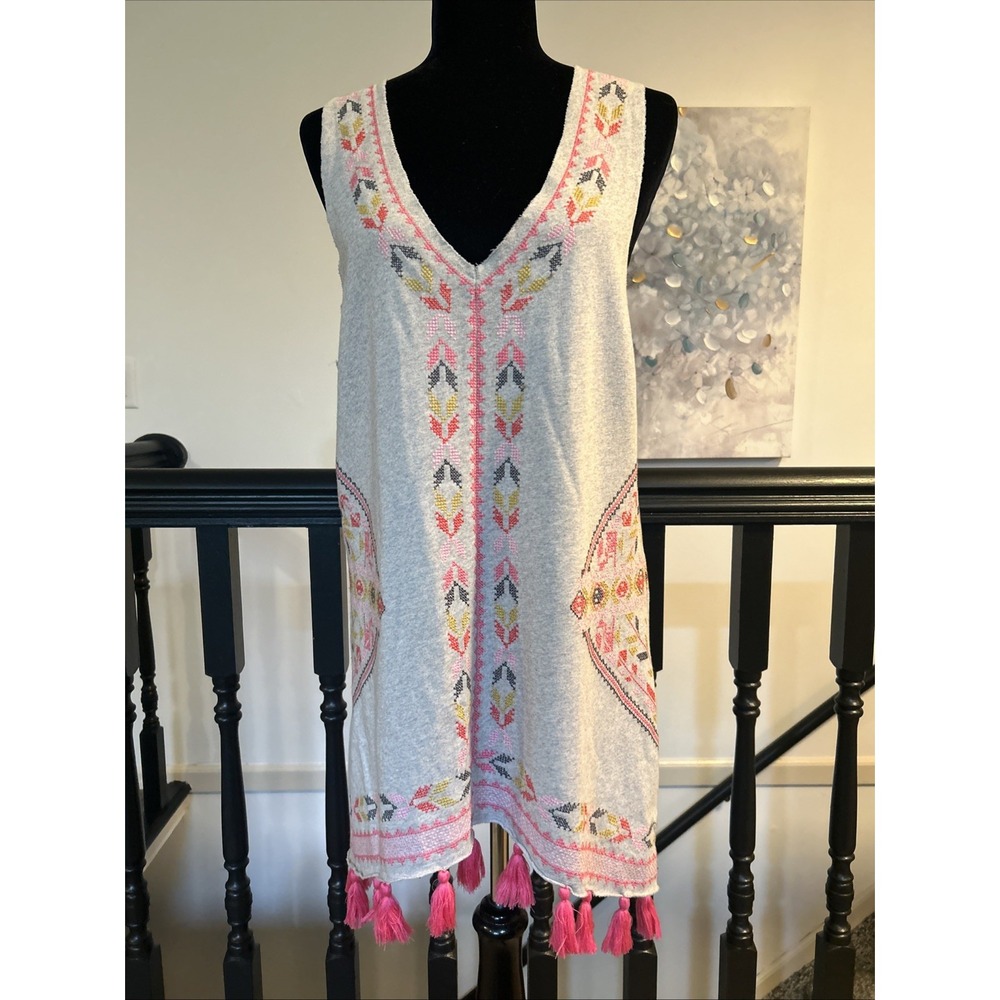 Ivy Jane Embroidered Tassel Tunic Tank Top Boho Southwest S